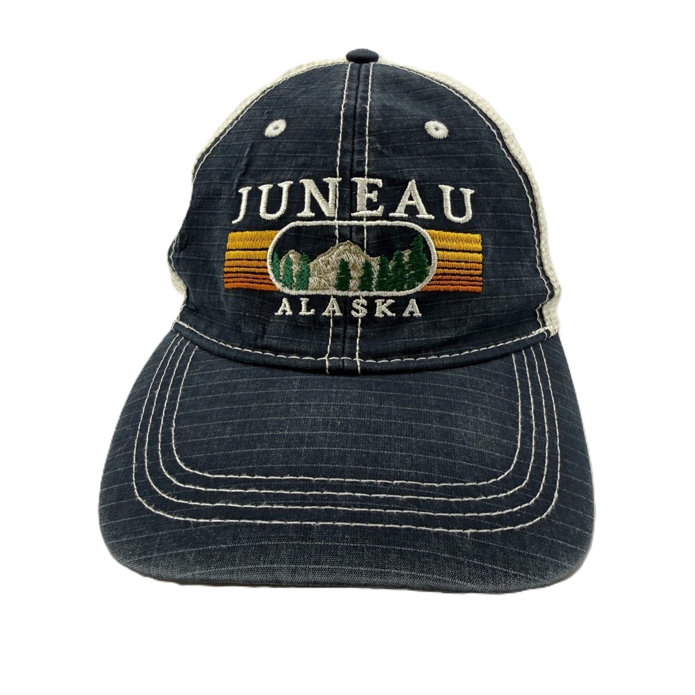 Juneau Alaska Trucker Hat Unisex Blue White Ripstop Snapback Prairie Mountain